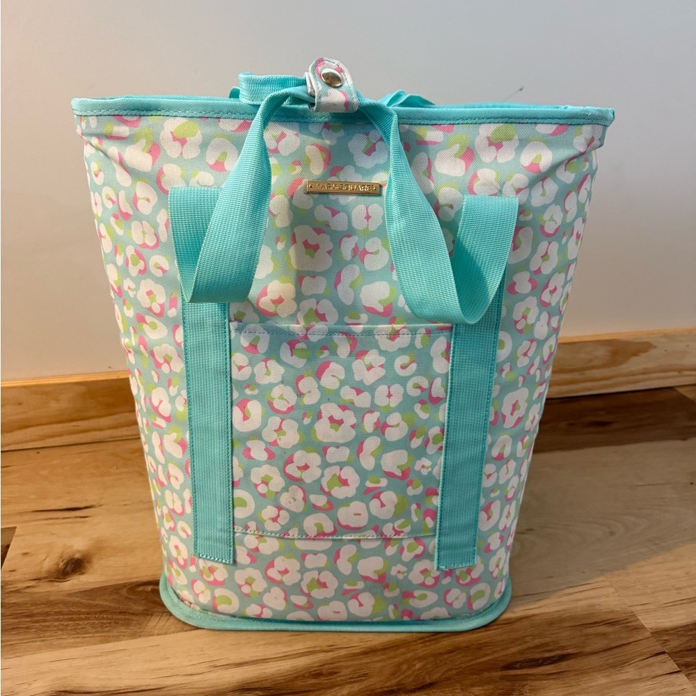 Mary Square Floral Tote with Aqua Straps